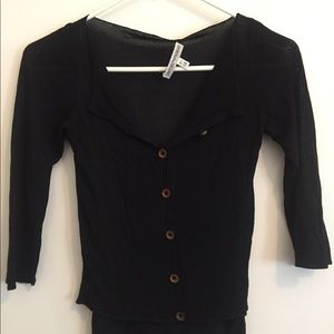 Armani Exchange Crop 3/4 Sleeve Top in Black